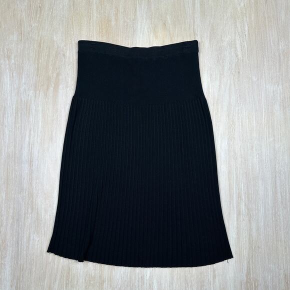 Ming Wang Black Pull On Classic Stretch Knit Acrylic Pleated Pencil Skirt Small - Picture 1 of 15